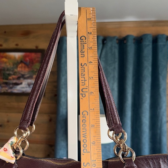 Coach Glittery Brown Leather Tote with Floral Scarf - Picture 6 of 15